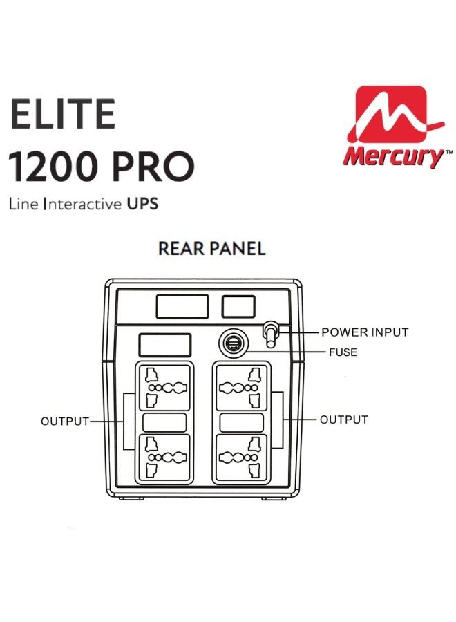 Mercury Elite 1200 Pro UPS, 1200VA/720W, Offline, 4 Universal Sockets, 2 Batteries - Image 3